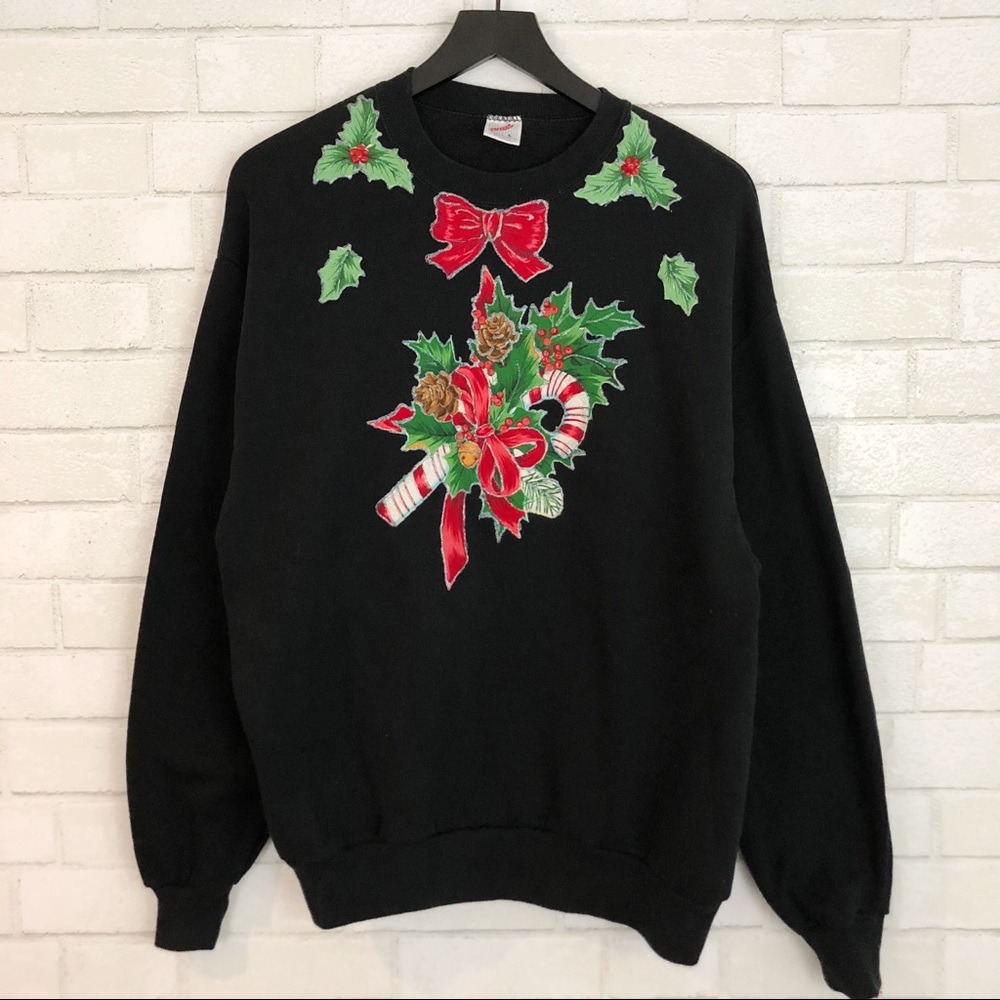Black Crew Neck Simple Cute Ugly Christmas Sweater